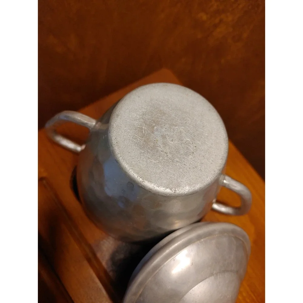 Vintage Mid Century Hammered Aluminum Sugar Bowl & Lid with Knob Handle Unique